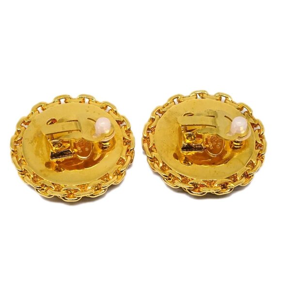 Chanel Button Earrings Clip-On Black Gold 93A - Picture 3 of 4